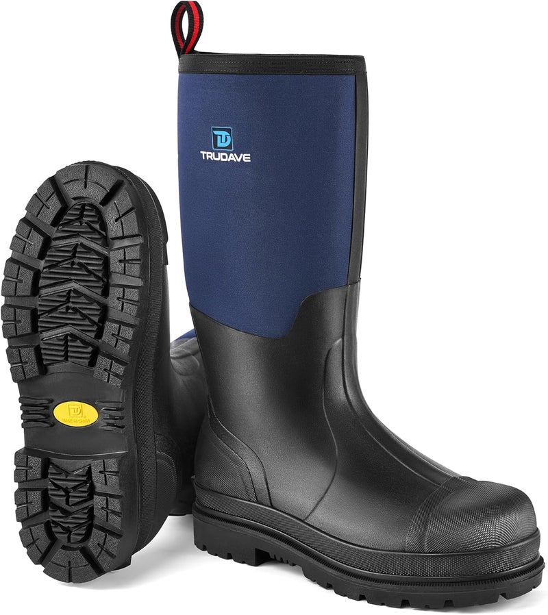 Trudave Store Rubber Work Boots with Steel Shank, Men's Waterproof Rain Boots Anti-slip, 5mm Neoprene Insulated Outdoor Hunting Boots, Durable All Season Knee Boots for Farming Construction Gardening Size 6-14 - Image 1
